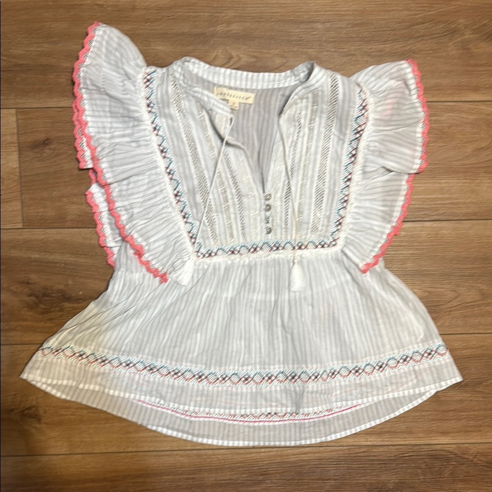 Lovestitch White Blouse with Pink and Blue Accents
